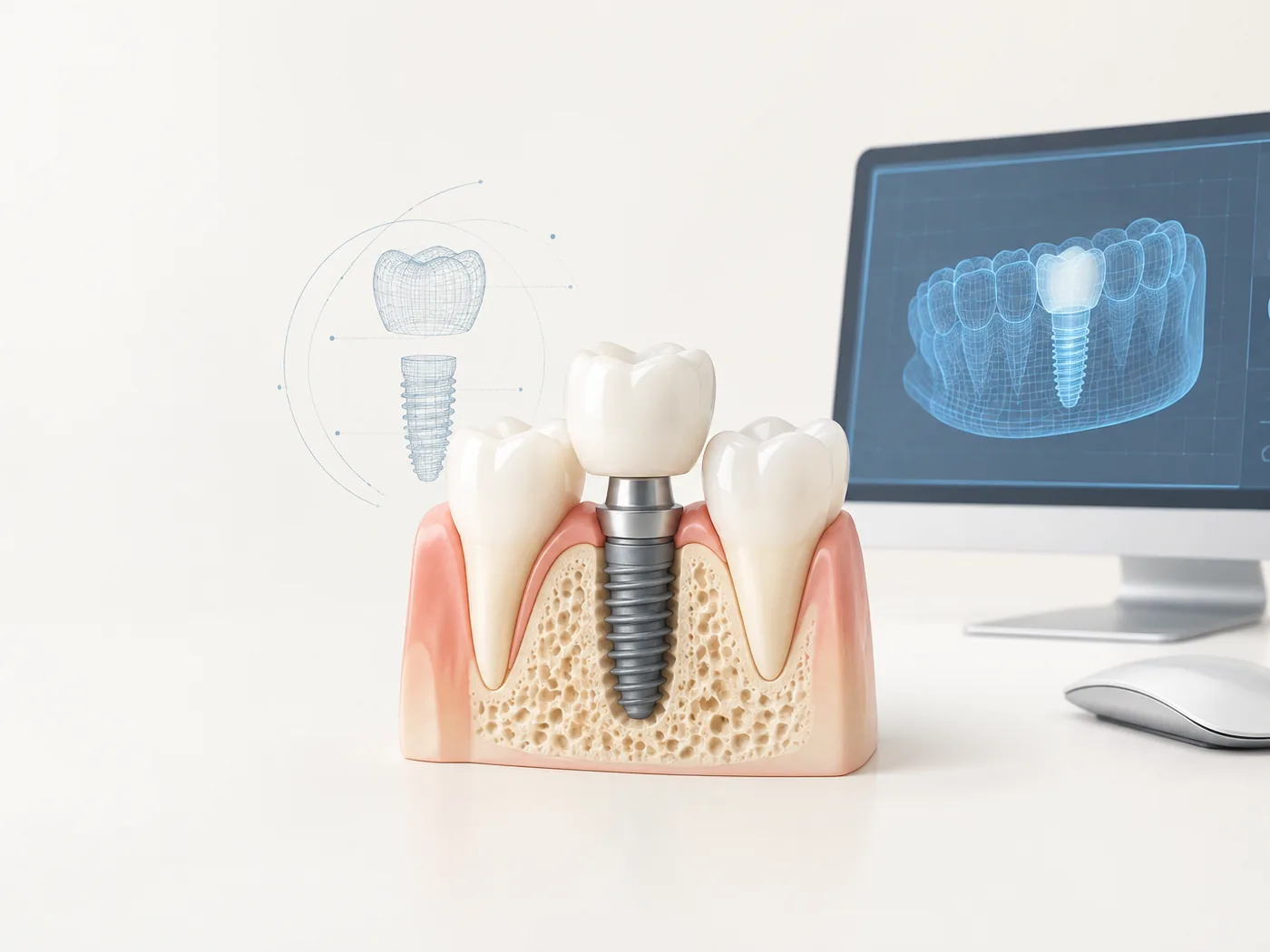 치과 보철물의 CAD/CAM 제작을 보여 주는 설명 이미지